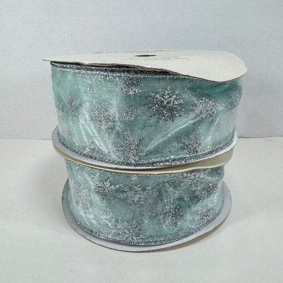 2 Handmade Holiday Ribbon 2.5" Silver Snowflake Christmas Craft Wired Edge - Picture 1 of 8